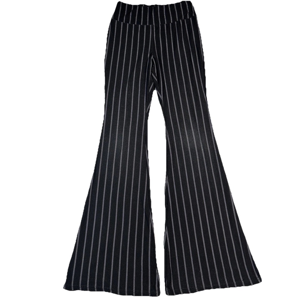 No Boundaries Women Small 3-5 Bell Bottoms Stretch Pants Black White Striped